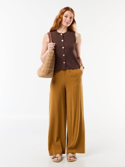 Pantalon large femme à taille élastiquée et lien à nouer - Kiabi Pantalon large femme à taille élastiquée et lien à nouer - Kiabi