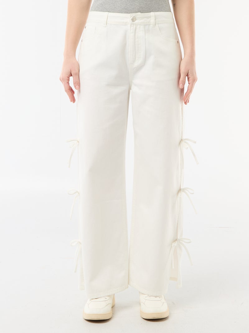 Pantalon large femme à taille standard Blanc - Kiabi