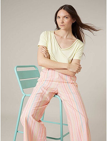Pantalon large femme en 100% coton rayé 'Deeluxe'