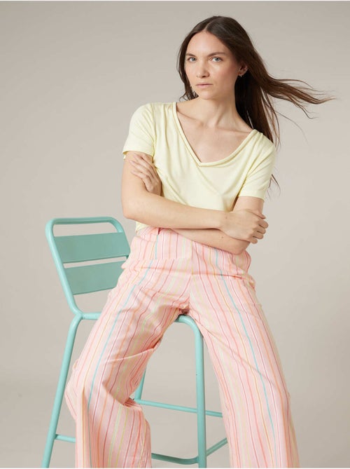 Pantalon large femme en 100% coton rayé 'Deeluxe' - Kiabi