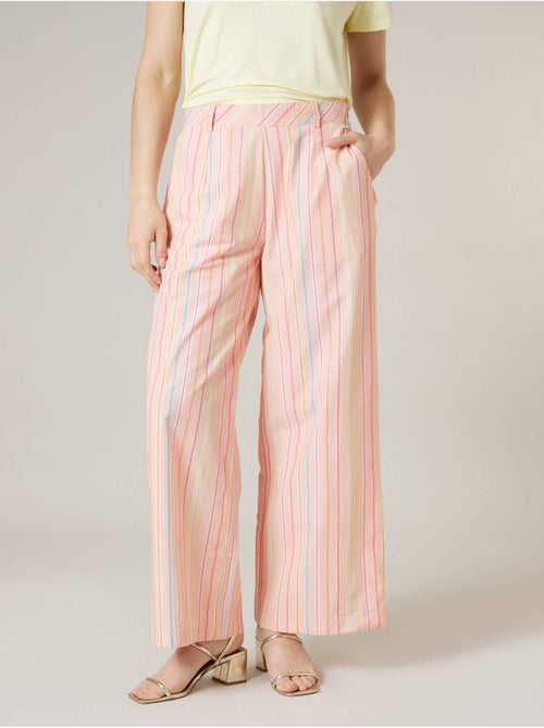 Pantalon large femme en 100% coton rayé 'Deeluxe' - Kiabi
