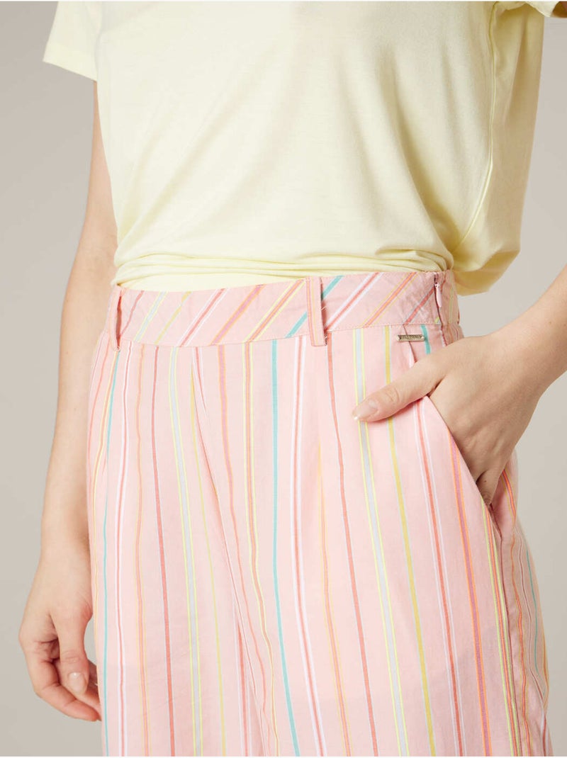 Pantalon large femme en 100% coton rayé 'Deeluxe' Orange corail - Kiabi