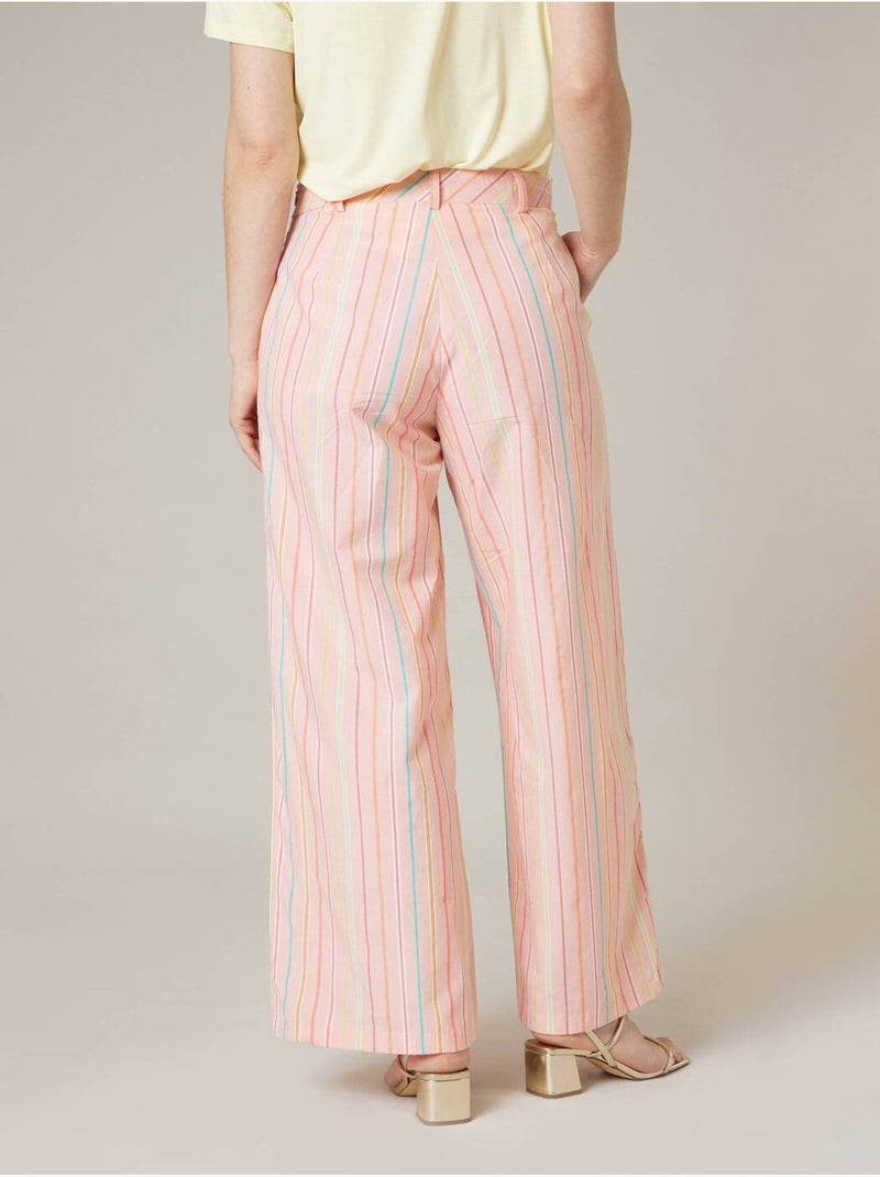 Pantalon large femme en 100% coton rayé 'Deeluxe' Orange corail - Kiabi