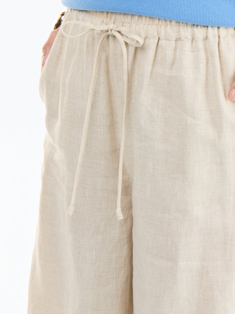 Pantalon large femme en 100% lin Beige - Kiabi
