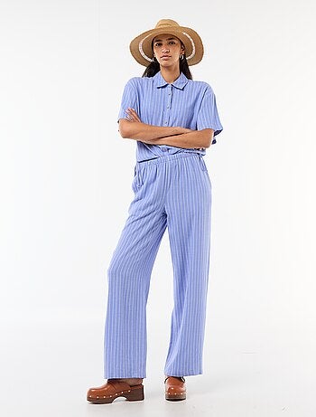 Pantalon femme ample en chaîne et trame léger