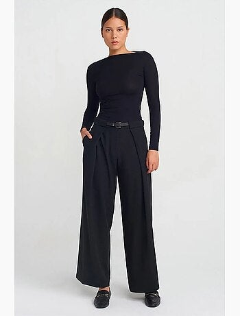 Pantalon large femme en crêpe avec ceinture dilvin
