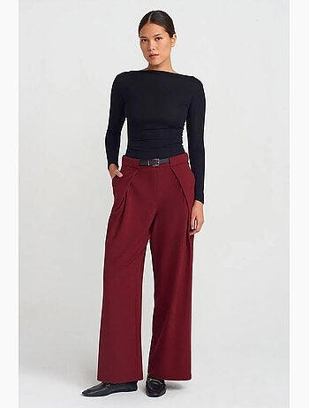 Pantalon large femme en crêpe avec ceinture dilvin