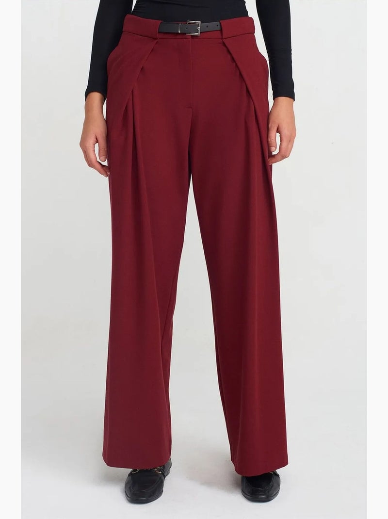 Pantalon large femme en crêpe avec ceinture dilvin Rouge bordeaux - Kiabi