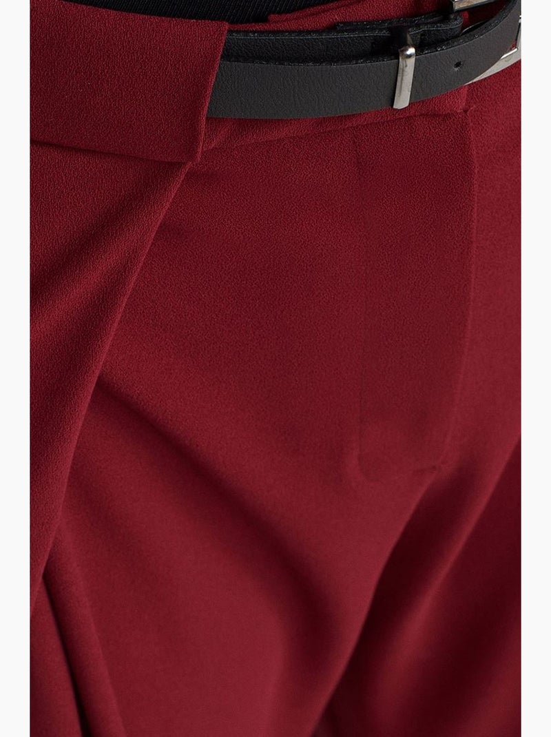 Pantalon large femme en crêpe avec ceinture dilvin Rouge bordeaux - Kiabi