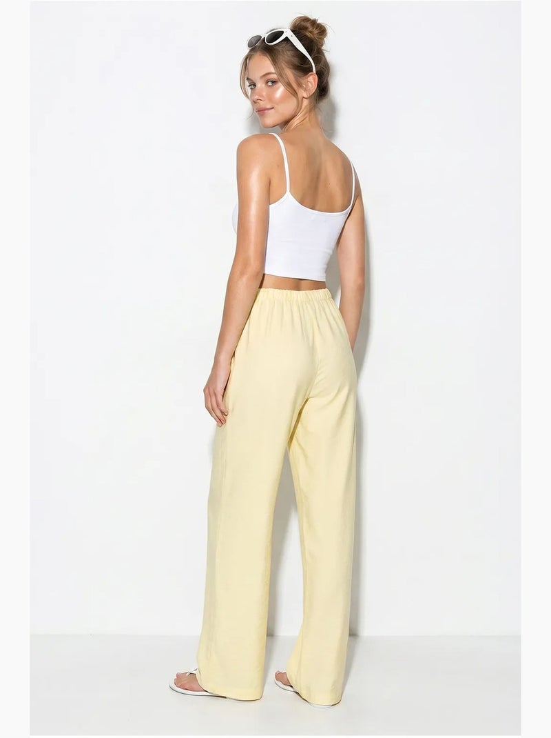 Pantalon large femme en crêpe lucci Jaune citron - Kiabi