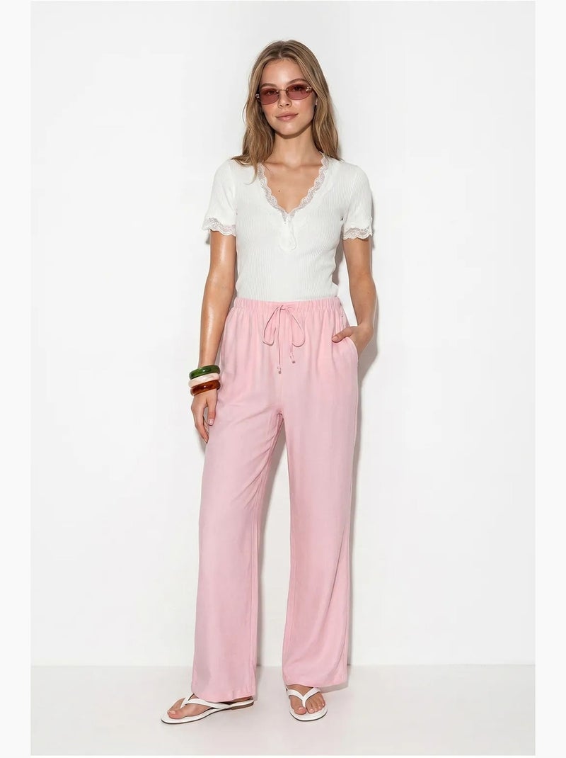 Pantalon large femme en crêpe lucci Rose - Kiabi
