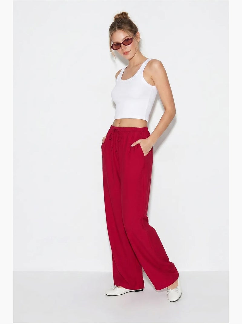 Pantalon large femme en crêpe lucci Rouge bordeaux - Kiabi