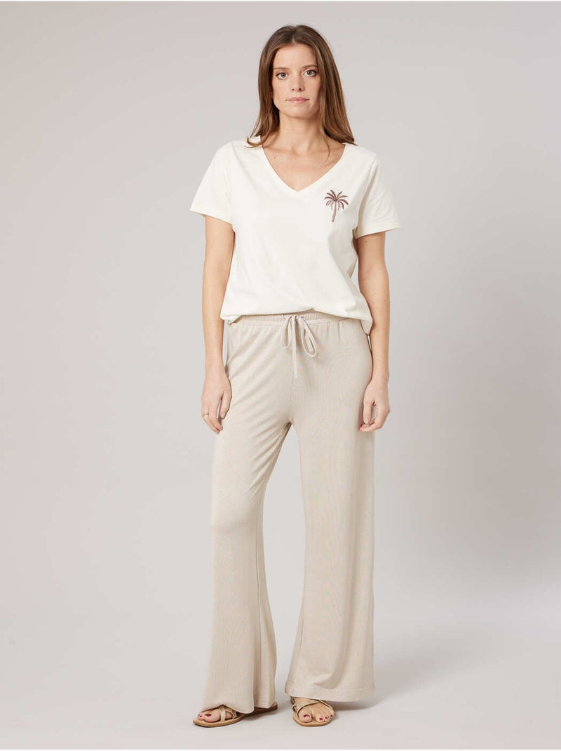 Pantalon large femme en jersey lurex 'Deeluxe' Beige - Kiabi