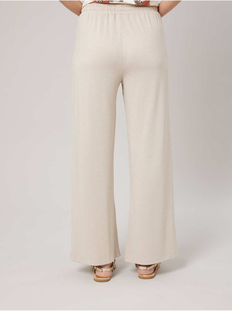 Pantalon large femme en jersey lurex 'Deeluxe' Beige - Kiabi