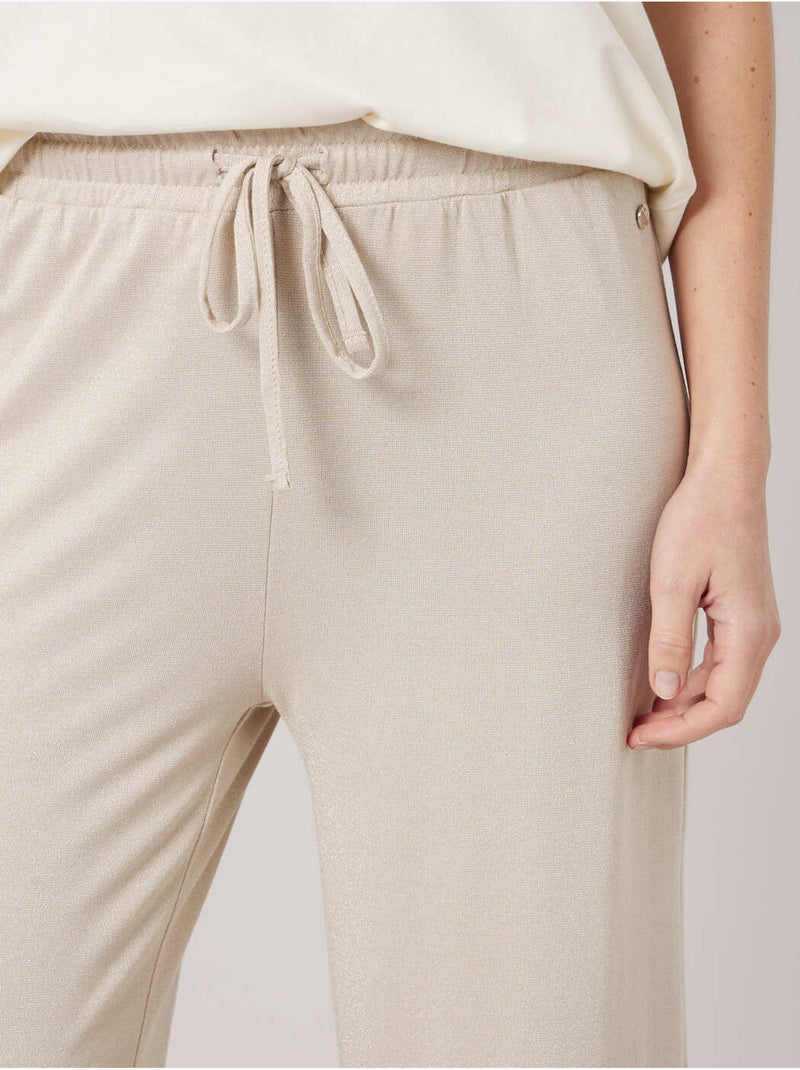 Pantalon large femme en jersey lurex 'Deeluxe' Beige - Kiabi