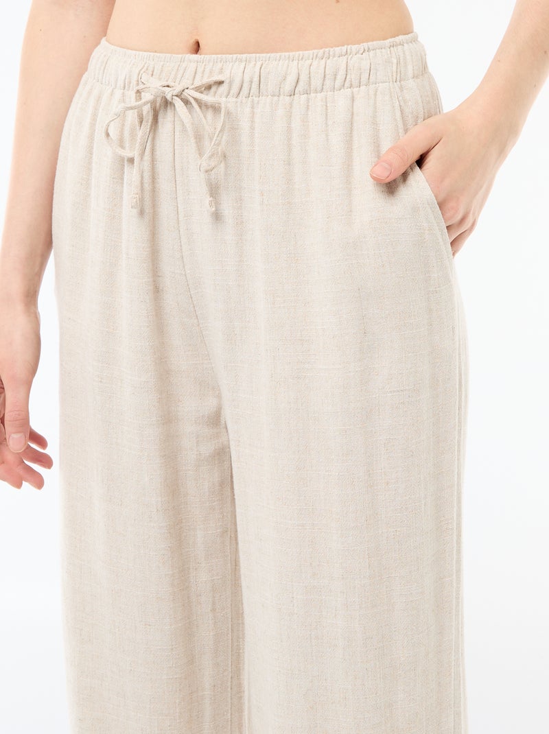 Pantalon large femme en lin à taille élastiquée Beige - Kiabi