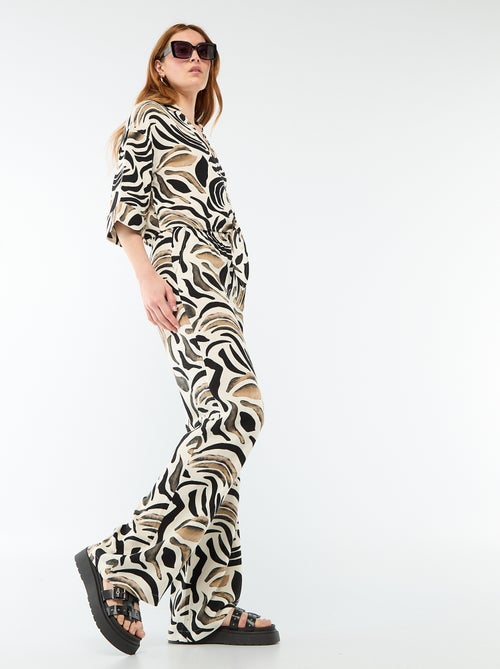 Pantalon large femme en lin avec taille élastiquée - Kiabi