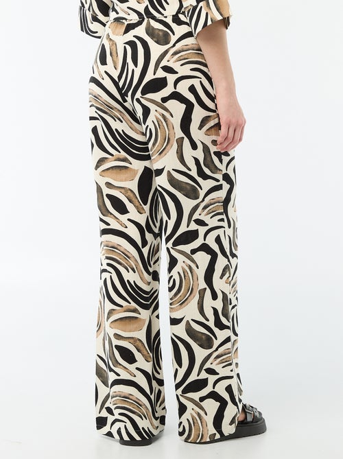 Pantalon large femme en lin avec taille élastiquée - Kiabi
