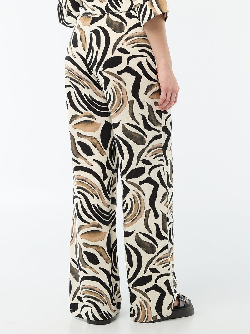 Pantalon large femme en lin avec taille élastiquée Noir - Kiabi
