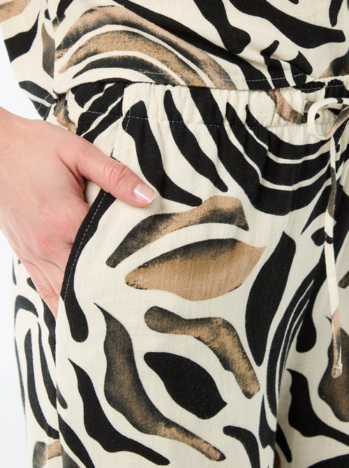 Pantalon large femme en lin avec taille élastiquée - Kiabi