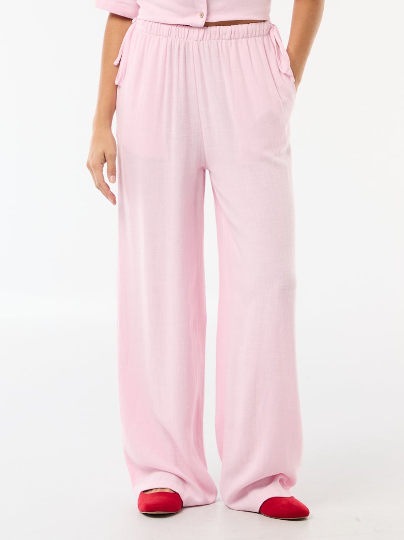 Pantalon large femme en lin léger Rose - Kiabi