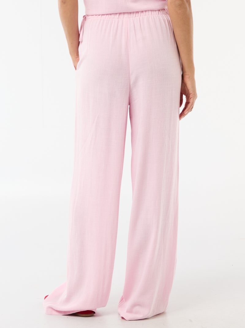 Pantalon large femme en lin léger Rose - Kiabi