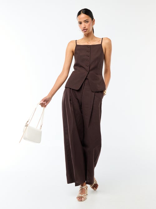 Pantalon large femme en lin - Kiabi