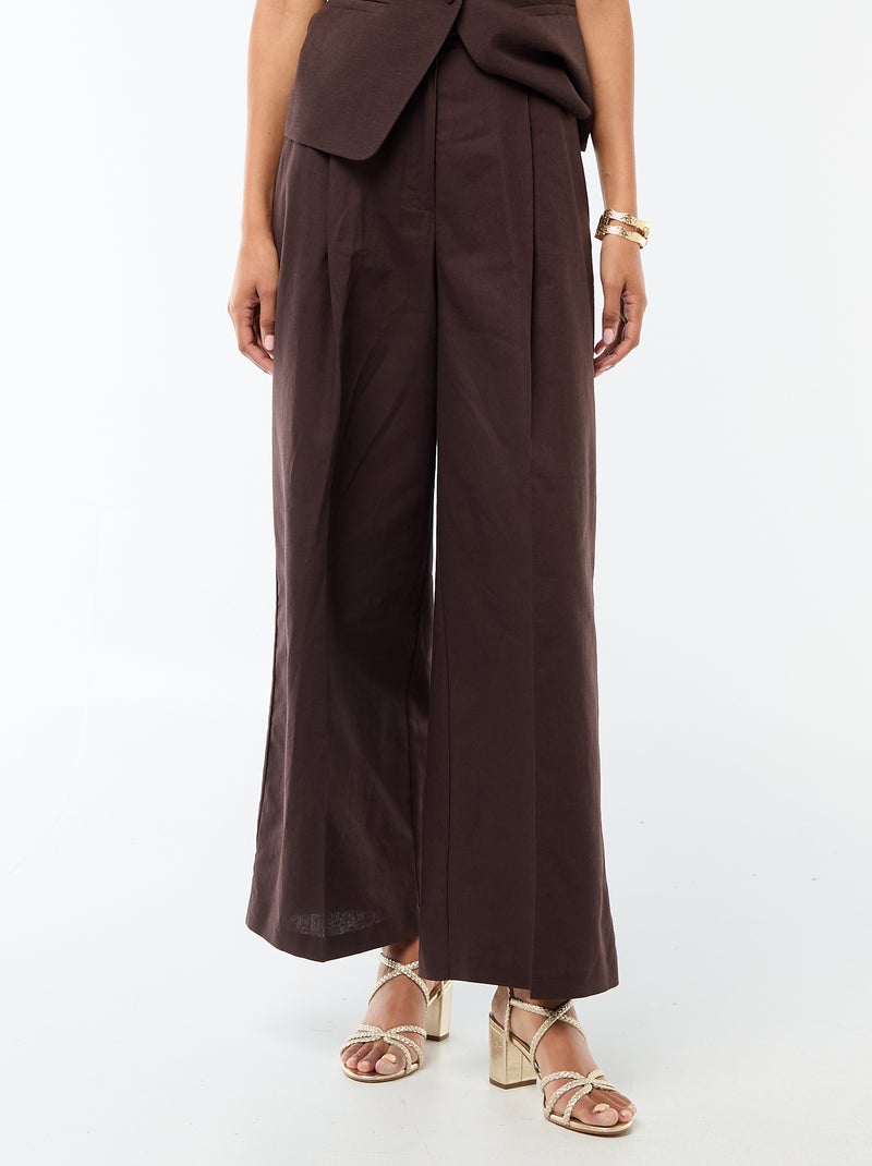 Pantalon large femme en lin Marron - Kiabi