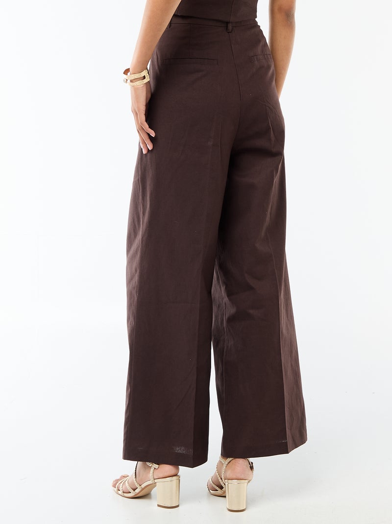 Pantalon large femme en lin Marron - Kiabi