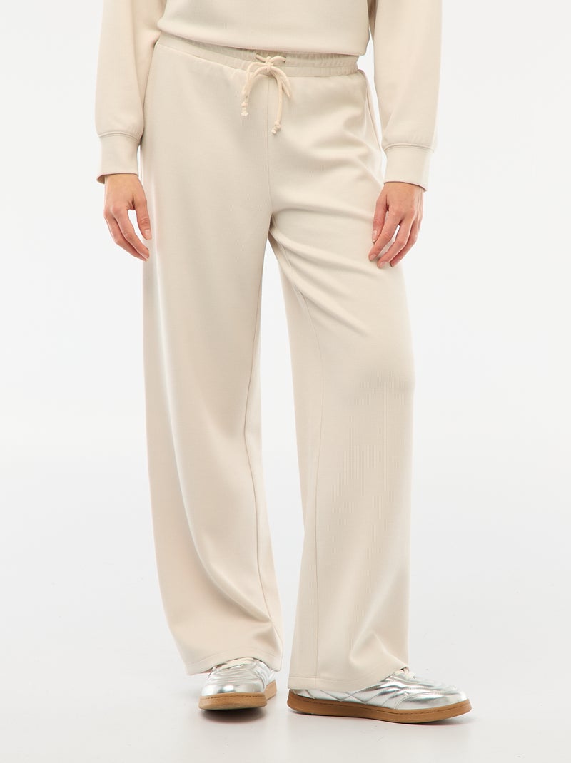 Pantalon large femme en maille lourde Beige - Kiabi