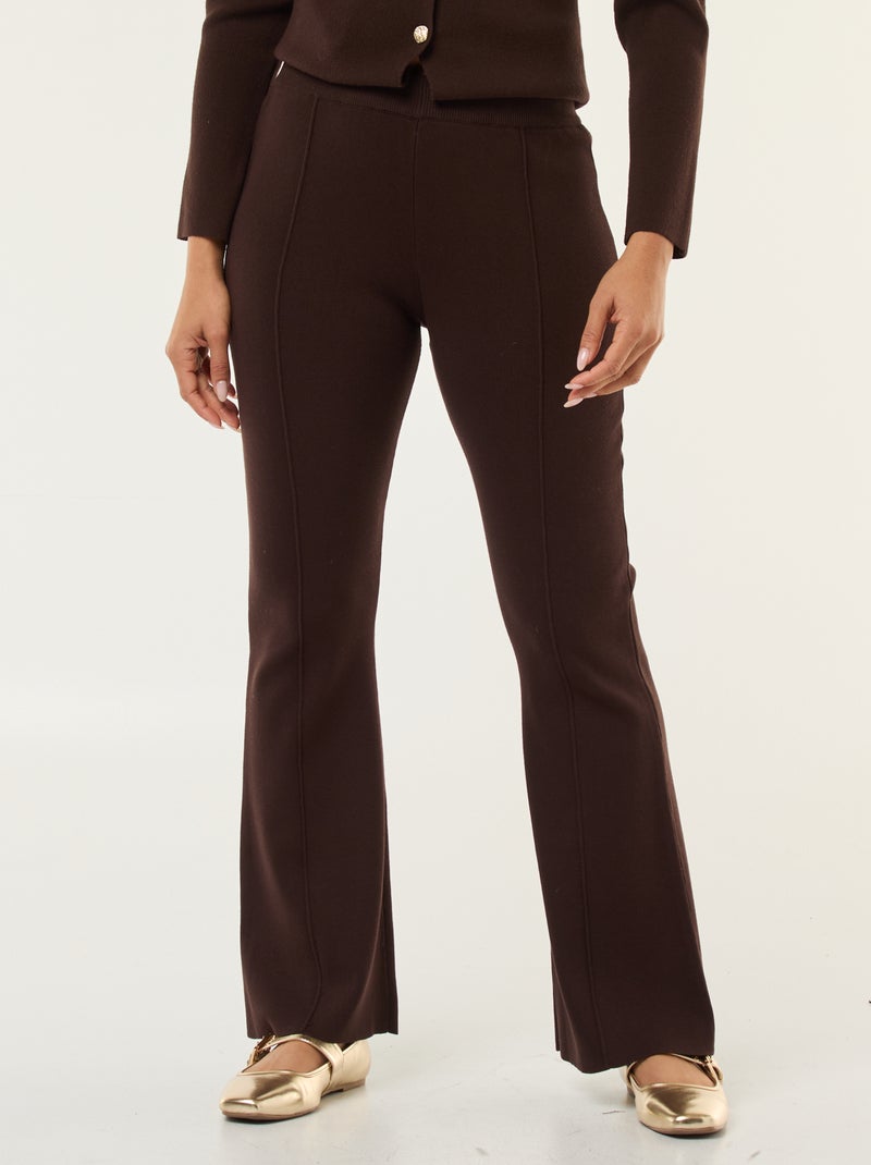 Pantalon large femme en maille lourde Marron - Kiabi