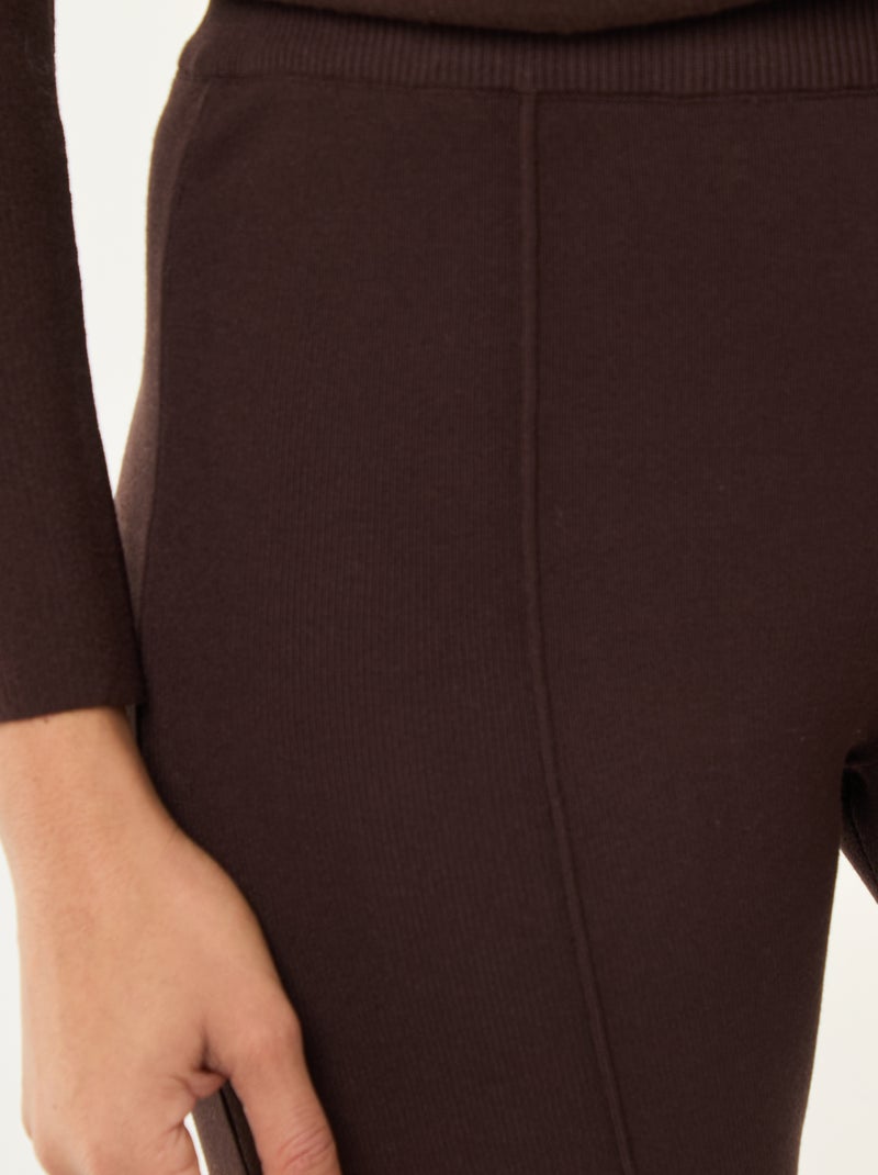 Pantalon large femme en maille lourde Marron - Kiabi