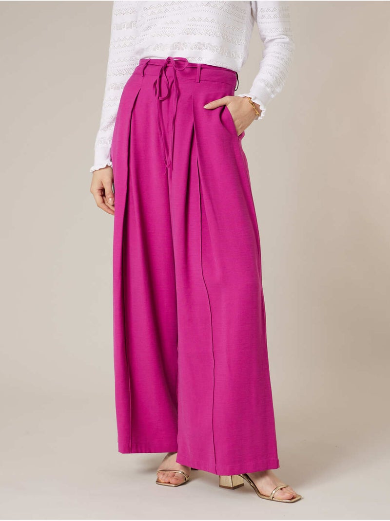 Pantalon large femme en matière fluide 'Deeluxe' Rose - Kiabi