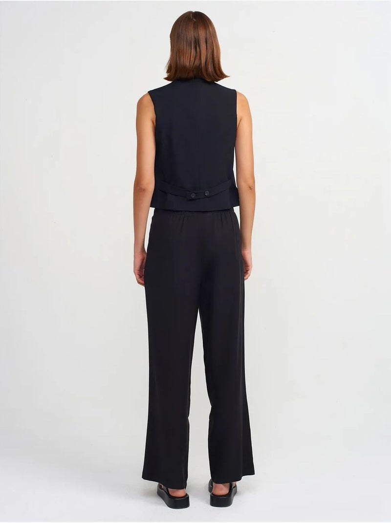 Pantalon large femme en tencel avec taille à cordon dilvin Noir - Kiabi