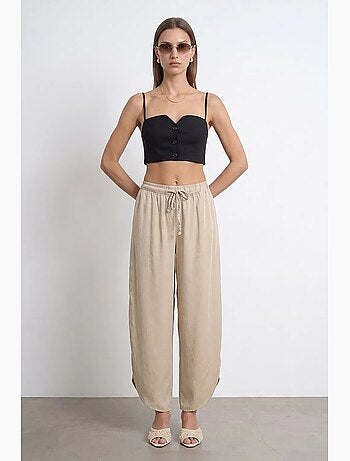 Pantalon large femme en tencel crêpe avec fente dilvin