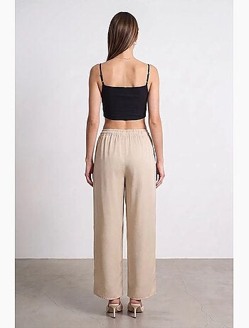 Pantalon large femme en tencel crêpe avec fente dilvin