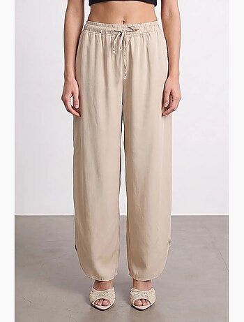 Pantalon large femme en tencel crêpe avec fente dilvin