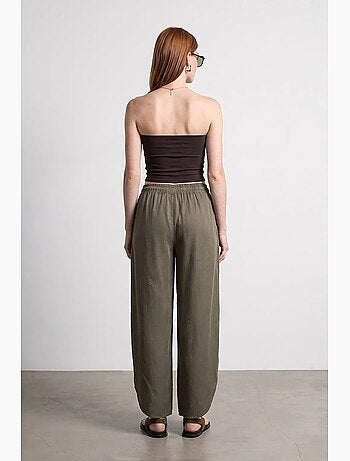 Pantalon large femme en tencel crêpe avec fente dilvin
