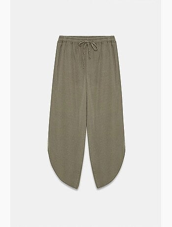 Pantalon large femme en tencel crêpe avec fente dilvin