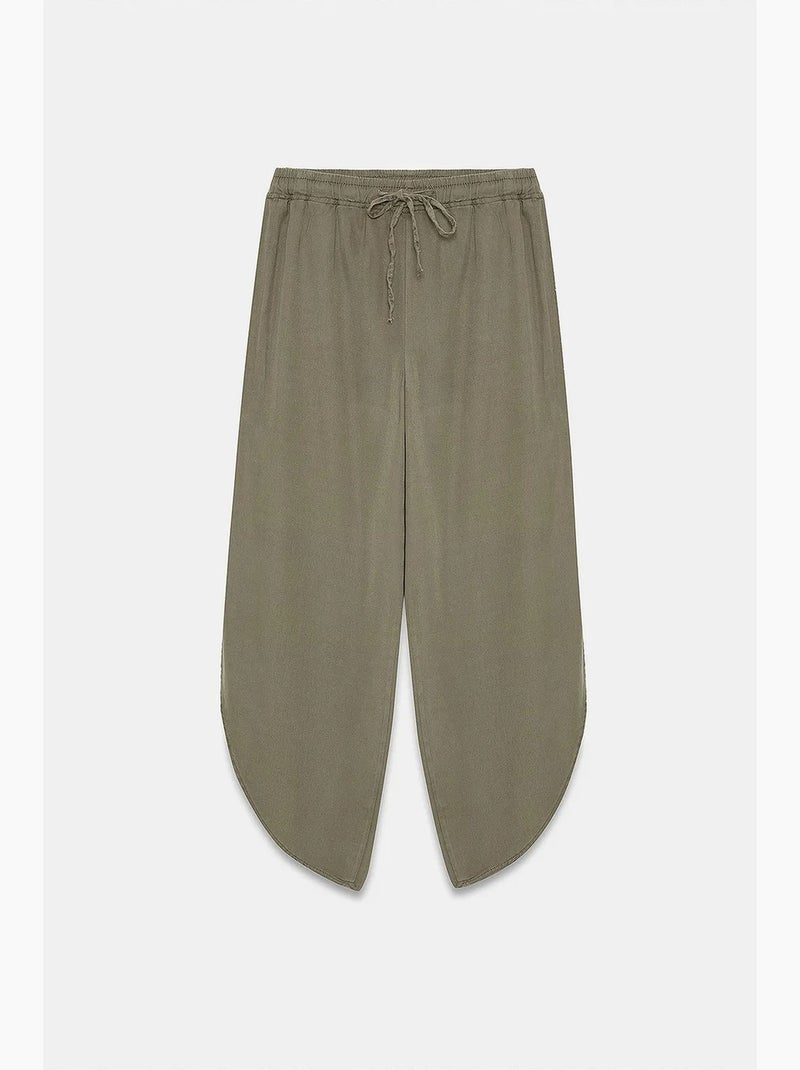 Pantalon large femme en tencel crêpe avec fente dilvin Kaki - Kiabi