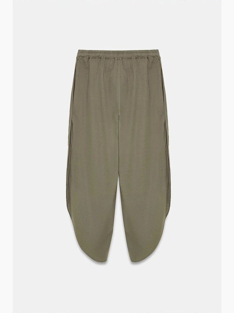 Pantalon large femme en tencel crêpe avec fente dilvin Kaki - Kiabi