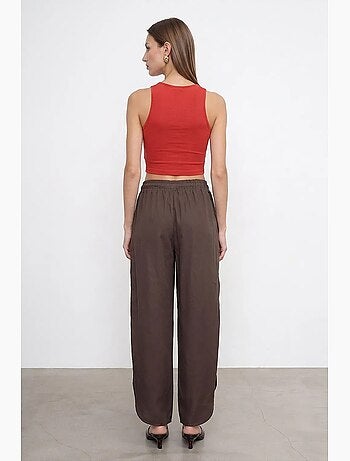 Pantalon large femme en tencel crêpe avec fente dilvin
