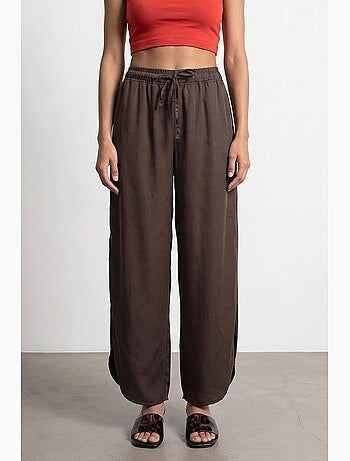 Pantalon large femme en tencel crêpe avec fente dilvin
