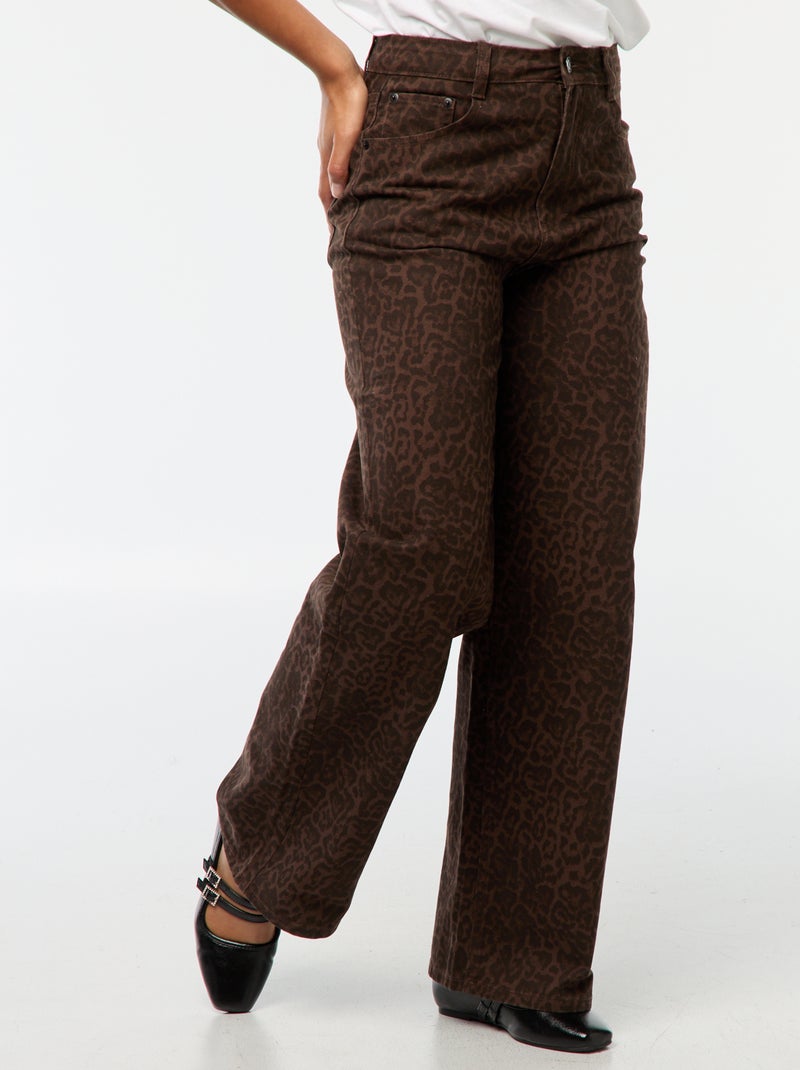 Pantalon large femme en twill Léopard - Kiabi