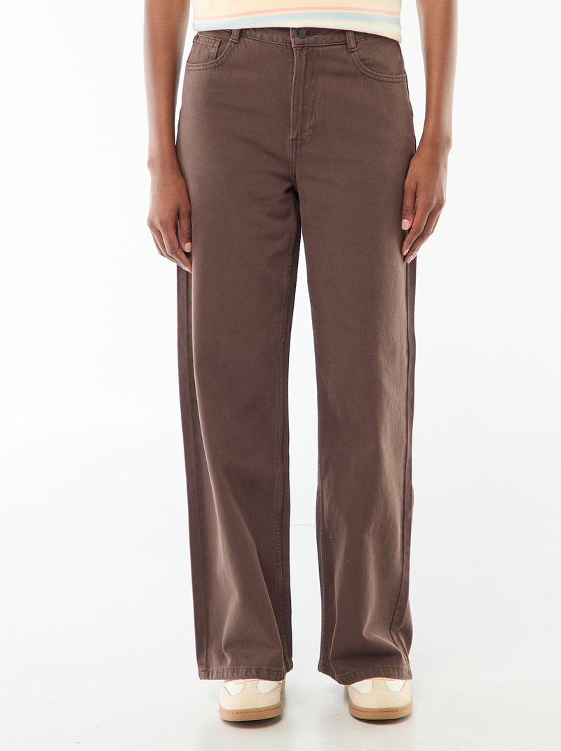 Pantalon large femme en twill Marron - Kiabi