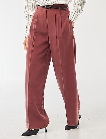 Pantalon large femme en viscose taille haute à boucle