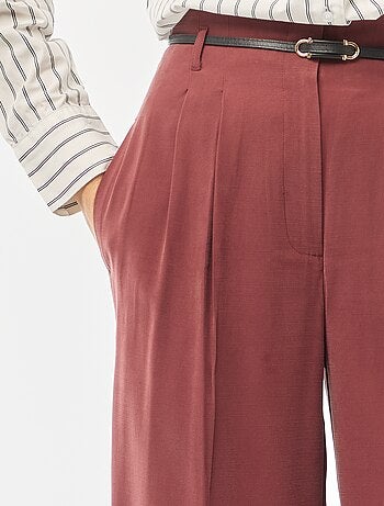 Pantalon large femme en viscose taille haute à boucle