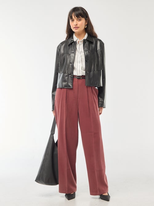 Pantalon large femme en viscose taille haute à boucle - Kiabi Pantalon large femme en viscose taille haute à boucle - Kiabi