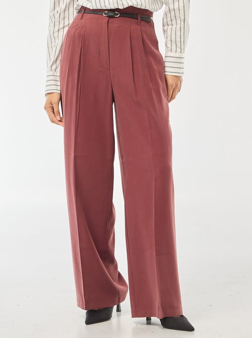 Pantalon large femme en viscose taille haute à boucle - Kiabi Pantalon large femme en viscose taille haute à boucle - Kiabi