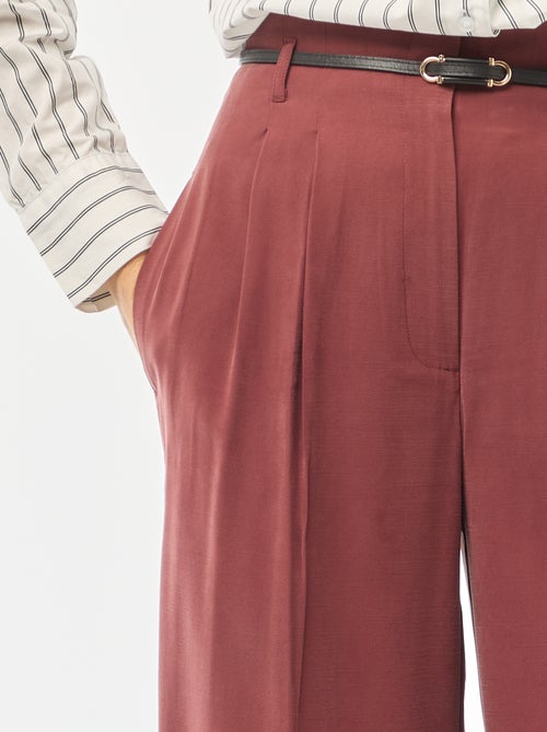 Pantalon large femme en viscose taille haute à boucle - Kiabi Pantalon large femme en viscose taille haute à boucle - Kiabi